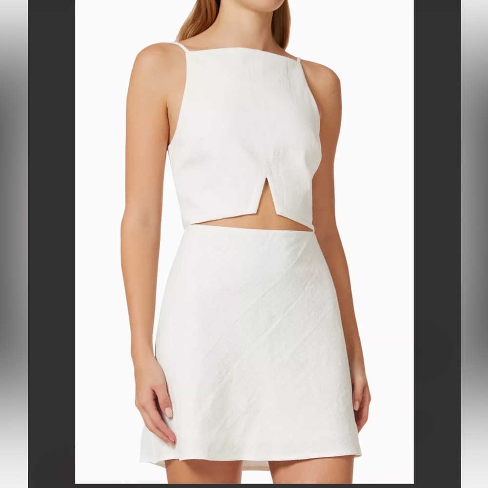 NWT BEC + BRIDGE Kate Mini Dress in Ramie Blend Chic White Cut-Out size 2